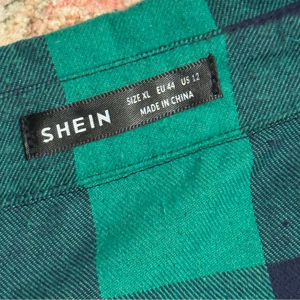 Women’s SHEIN Green and Blue Plaid Long Button-Up Shirt- XL - Picture 5 of 5